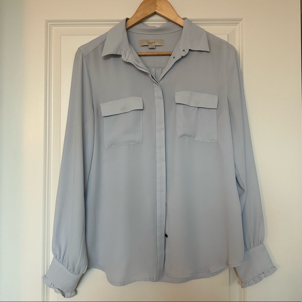 LOFT Blue Button Down Blouse - Size S
